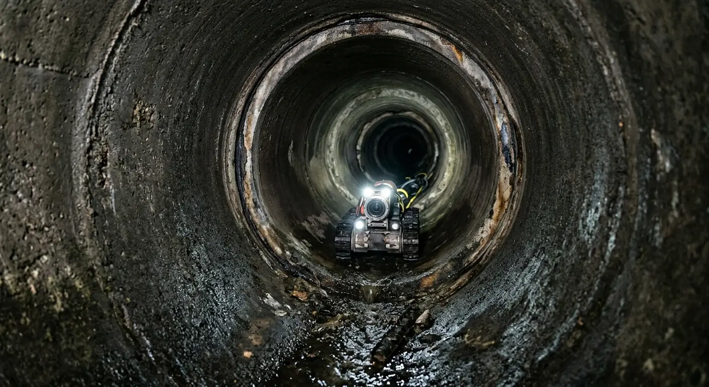 Robotic sewer camera inspecting pipe interior for Sewer Line Repair in Erwin